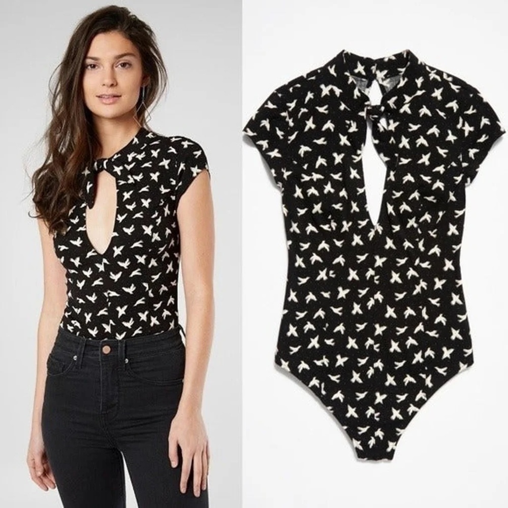 Free People Billie Bird Plunging Bodysuit NWOT